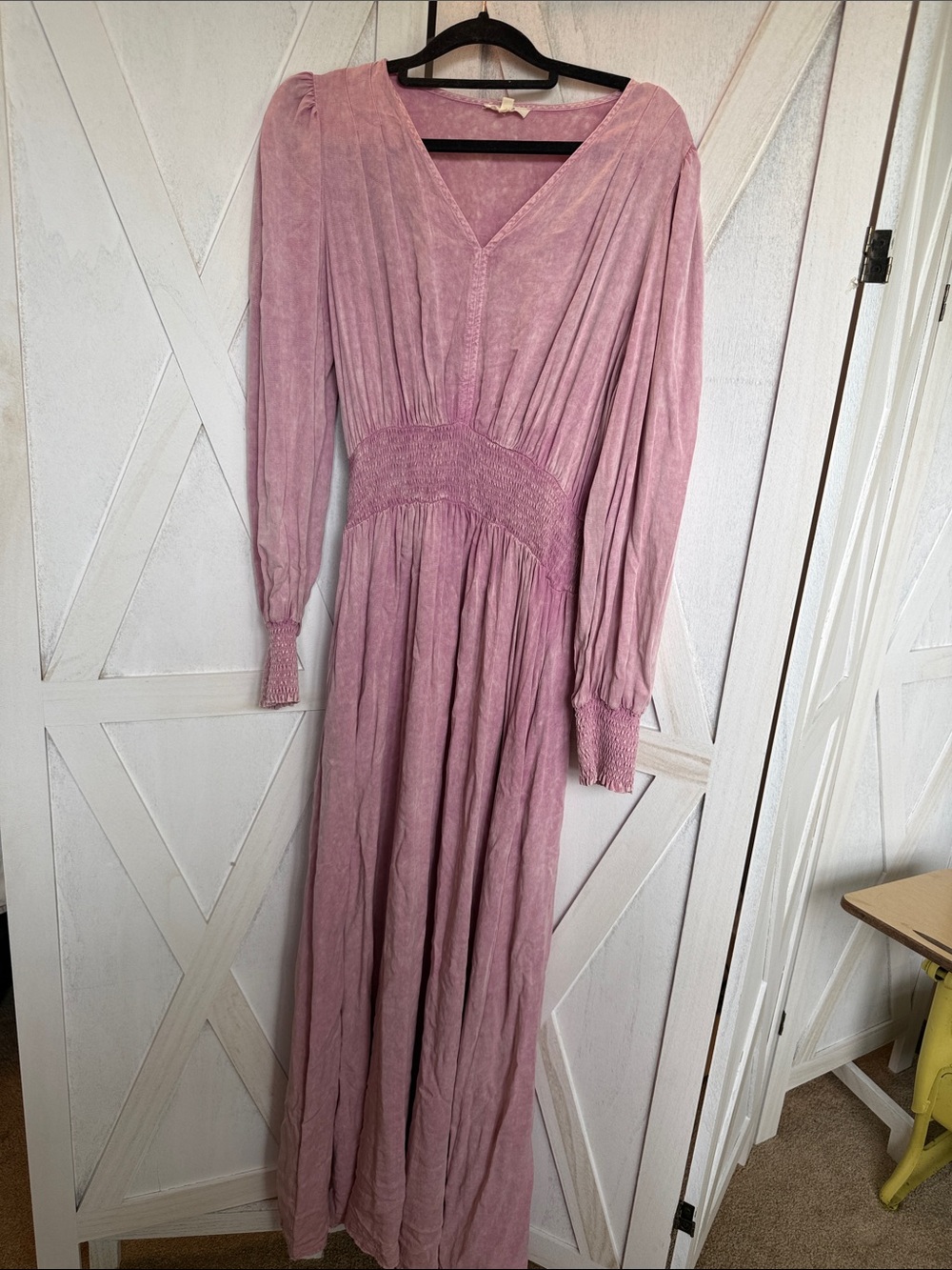 Smocked Waist V-Neck Maxi Dress in Dusty Mauve